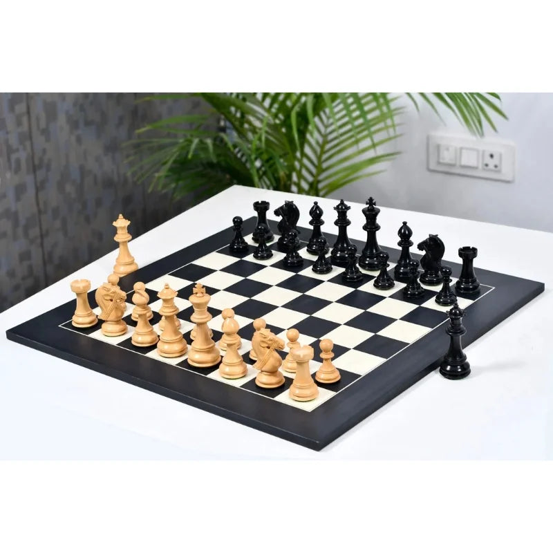 Chess Bazaar Bridle Series Chess Pieces (Ebony/Boxwood) With 60cm Black Anigre & Maple Chess Board