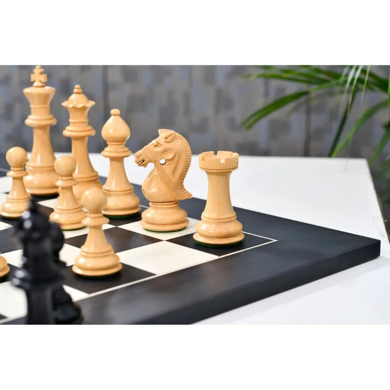 Chess Bazaar Bridle Series Chess Pieces (Ebony/Boxwood) With 60cm Black Anigre & Maple Chess Board