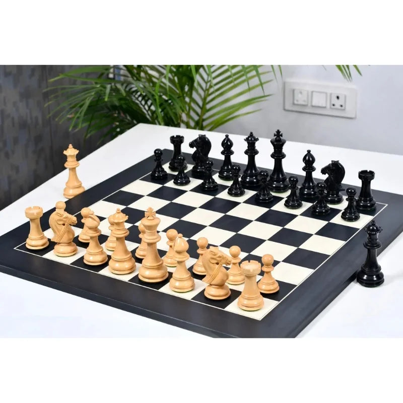 Chess Bazaar Bridle Series Chess Pieces (Ebony/Boxwood) With 60cm Black Anigre & Maple Chess Board