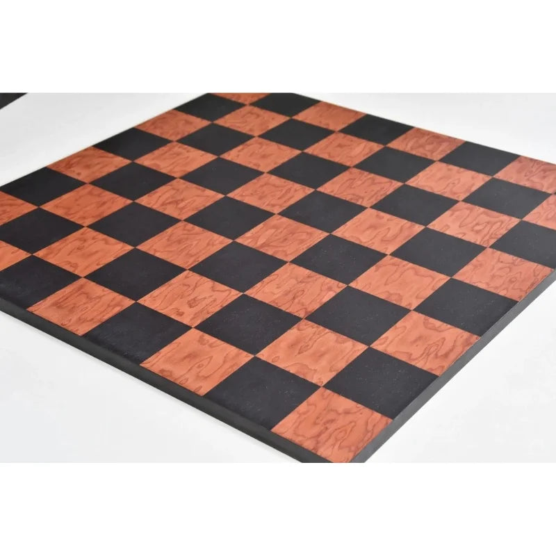 Chess Bazaar Excalibur Series Chess Pieces (Bud Rosewood/Boxwood) With 48cm Black Anigre & Red Ash Burl Borderless Chess Board