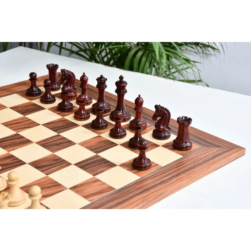Chess Bazaar Imperial Collector Series Chess Pieces V2 (Bud Rosewood/Boxwood) With 55cm Santos Palisander & Sycamore Chess Board