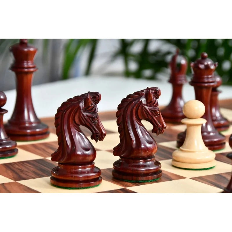 Chess Bazaar Imperial Collector Series Chess Pieces V2 (Bud Rosewood/Boxwood) With 55cm Santos Palisander & Sycamore Chess Board