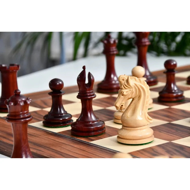 Chess Bazaar Imperial Collector Series Chess Pieces V2 (Bud Rosewood/Boxwood) With 55cm Santos Palisander & Sycamore Chess Board