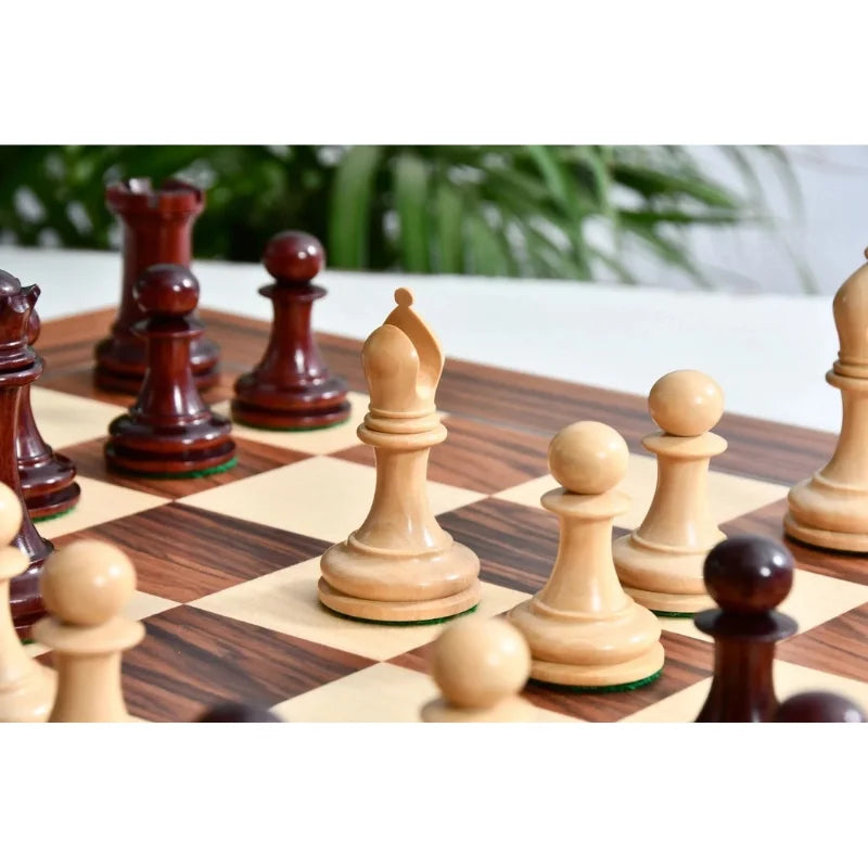 Chess Bazaar Imperial Collector Series Chess Pieces V2 (Bud Rosewood/Boxwood) With 55cm Santos Palisander & Sycamore Chess Board