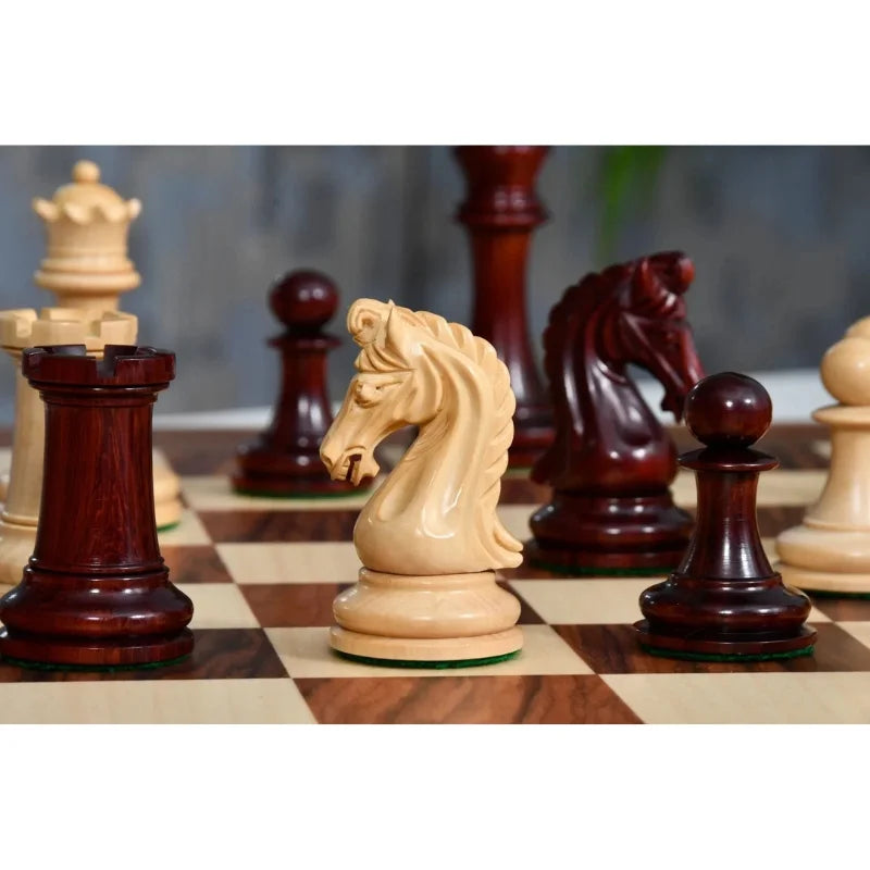 Chess Bazaar Imperial Collector Series Chess Pieces V2 (Bud Rosewood/Boxwood) With 55cm Santos Palisander & Sycamore Chess Board