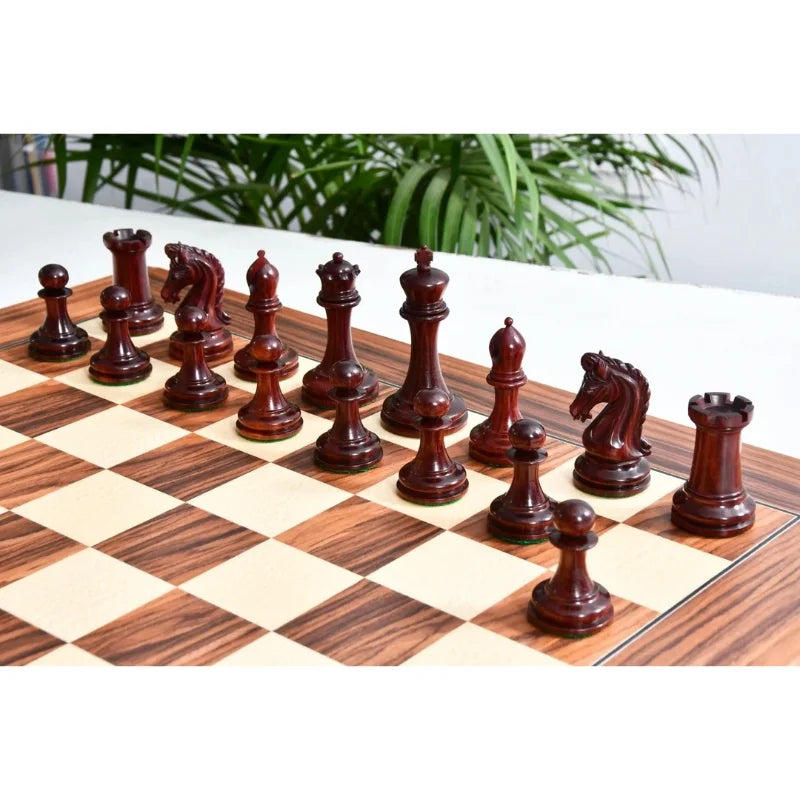 Chess Bazaar Imperial Collector Series Chess Pieces V2 (Bud Rosewood/Boxwood) With 55cm Santos Palisander & Sycamore Chess Board