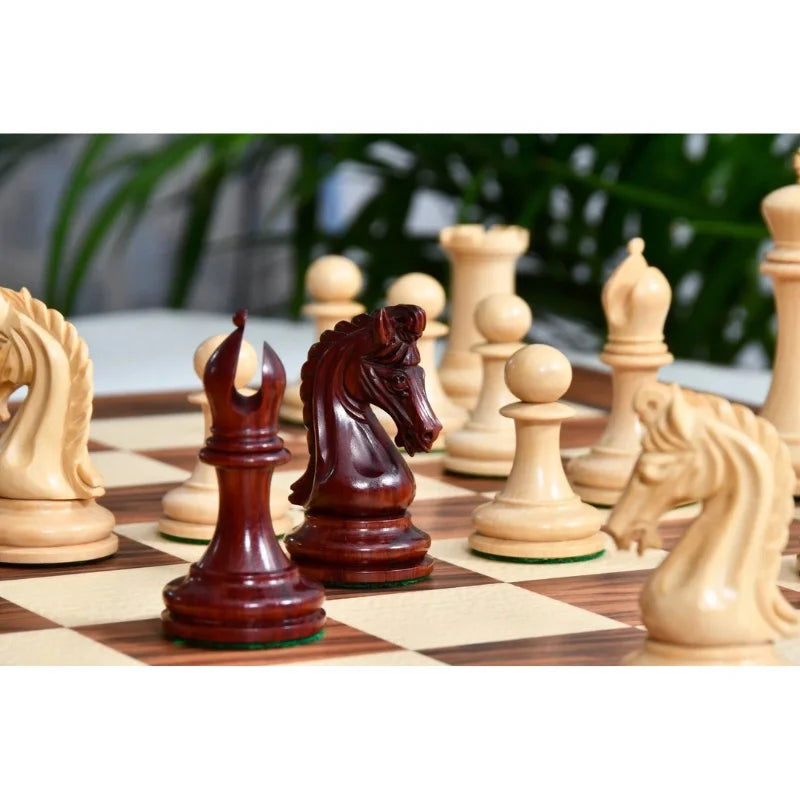 Chess Bazaar Imperial Collector Series Chess Pieces V2 (Bud Rosewood/Boxwood) With 55cm Santos Palisander & Sycamore Chess Board
