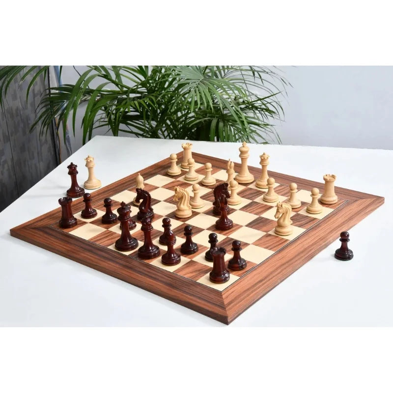 Chess Bazaar Imperial Collector Series Chess Pieces V2 (Bud Rosewood/Boxwood) With 55cm Santos Palisander & Sycamore Chess Board