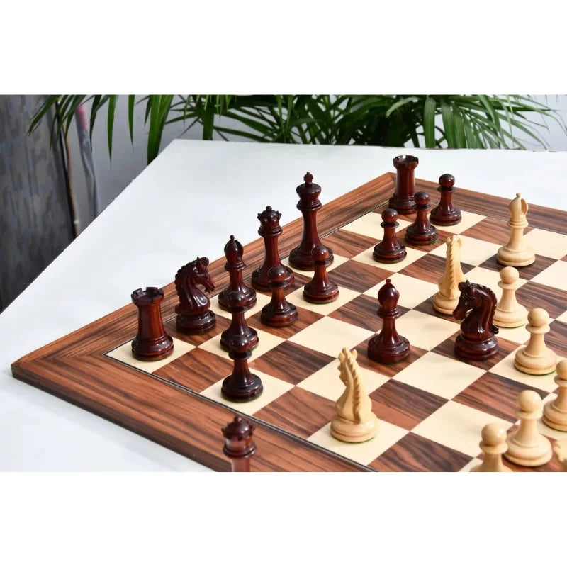 Chess Bazaar Imperial Collector Series Chess Pieces V2 (Bud Rosewood/Boxwood) With 55cm Santos Palisander & Sycamore Chess Board