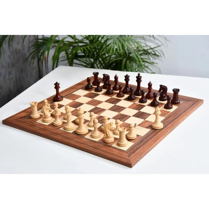 Chess Bazaar Imperial Collector Series Chess Pieces V2 (Bud Rosewood/Boxwood) With 55cm Santos Palisander & Sycamore Chess Board