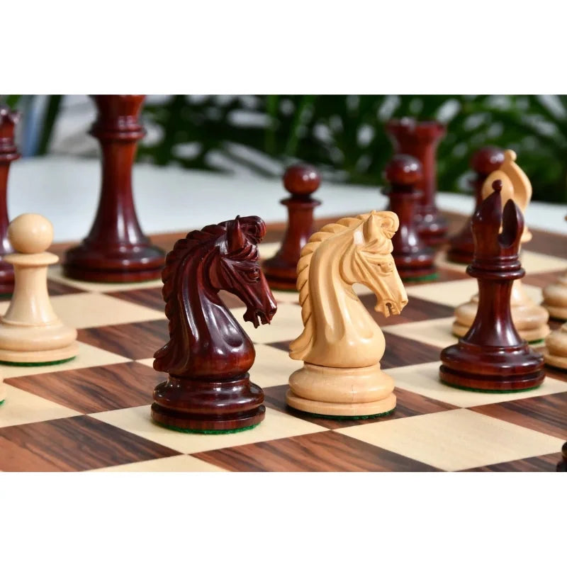 Chess Bazaar Imperial Collector Series Chess Pieces V2 (Bud Rosewood/Boxwood) With 55cm Santos Palisander & Sycamore Chess Board