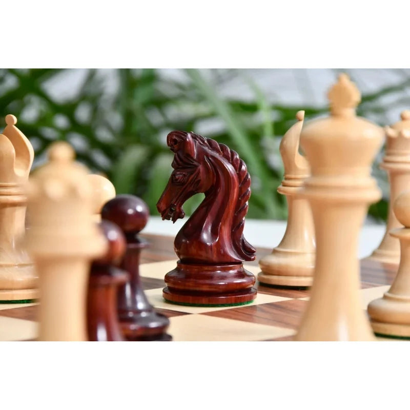 Chess Bazaar Imperial Collector Series Chess Pieces V2 (Bud Rosewood/Boxwood) With 55cm Santos Palisander & Sycamore Chess Board