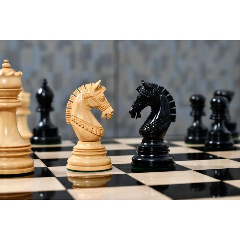 Chess Bazaar Indian Chetak II Staunton Chess Pieces (Ebony/Boxwood) With 58cm Ebony & Maple Chess Board