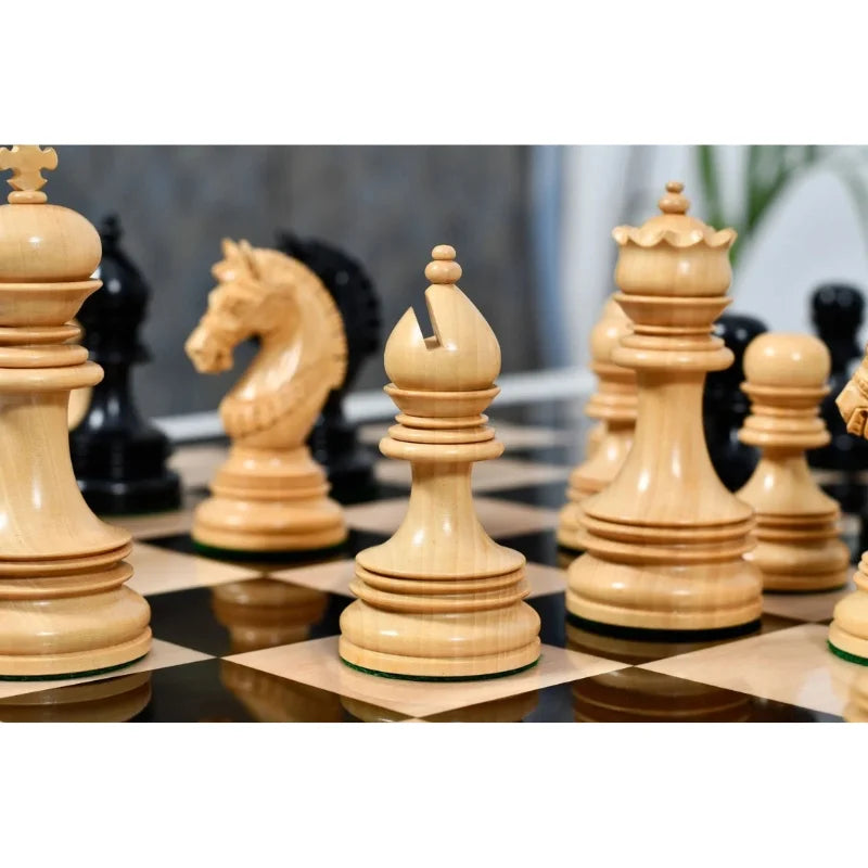 Chess Bazaar Indian Chetak II Staunton Chess Pieces (Ebony/Boxwood) With 58cm Ebony & Maple Chess Board