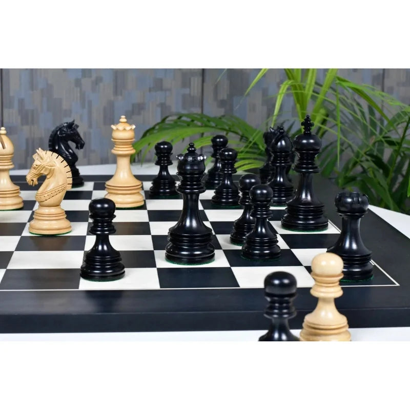 Chess Bazaar Indian Chetak II Staunton Chess Pieces (Ebony/Boxwood) With 60cm Black Anigre & Maple Chess Board