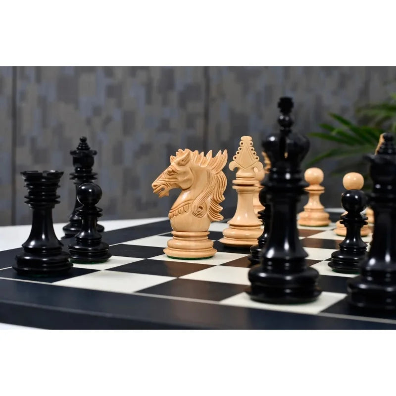 Chess Bazaar Dragon Series Chess Pieces (Ebony/Boxwood) With 60cm Black Anigre & Maple Chess Board
