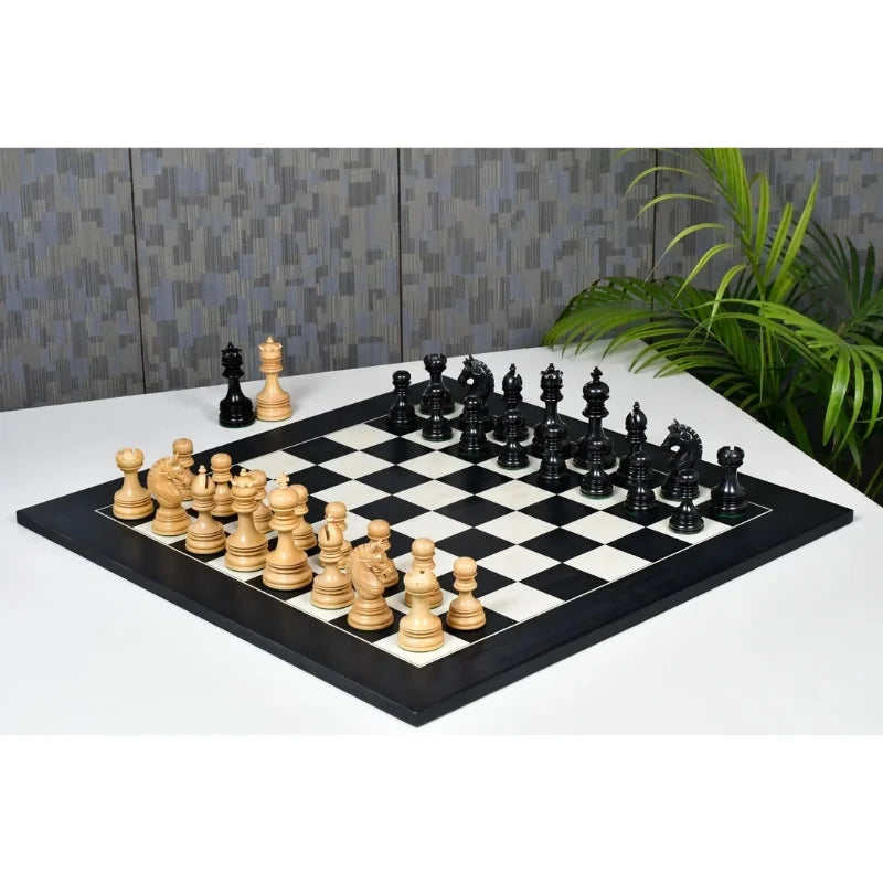 Chess Bazaar Indian Chetak II Staunton Chess Pieces (Ebony/Boxwood) With 60cm Black Anigre & Maple Chess Board