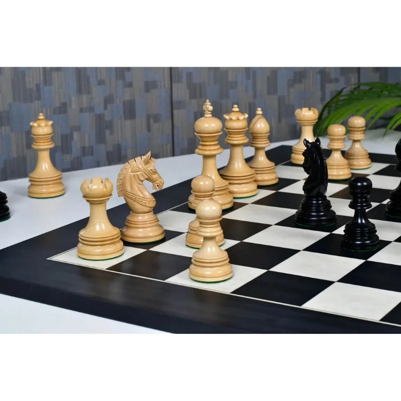 Chess Bazaar Indian Chetak II Staunton Chess Pieces (Ebony/Boxwood) With 60cm Black Anigre & Maple Chess Board
