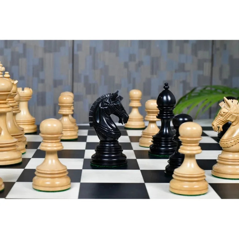 Chess Bazaar Indian Chetak II Staunton Chess Pieces (Ebony/Boxwood) With 60cm Black Anigre & Maple Chess Board