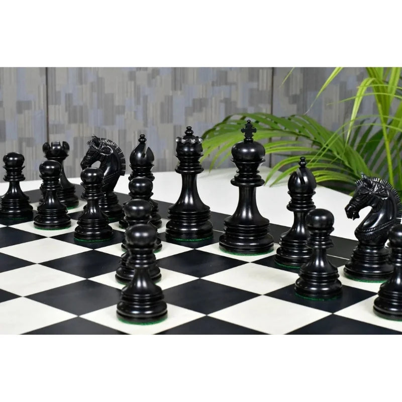 Chess Bazaar Indian Chetak II Staunton Chess Pieces (Ebony/Boxwood) With 60cm Black Anigre & Maple Chess Board