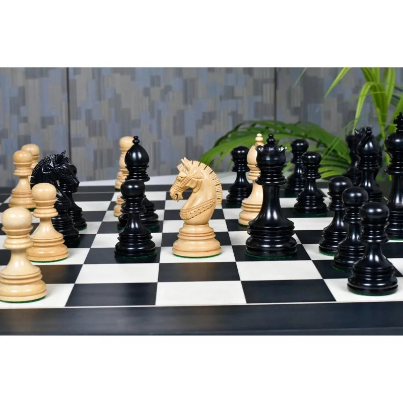 Chess Bazaar Indian Chetak II Staunton Chess Pieces (Ebony/Boxwood) With 60cm Black Anigre & Maple Chess Board