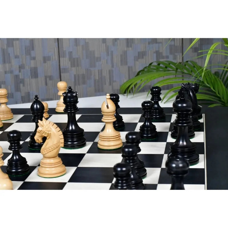 Chess Bazaar Indian Chetak II Staunton Chess Pieces (Ebony/Boxwood) With 60cm Black Anigre & Maple Chess Board