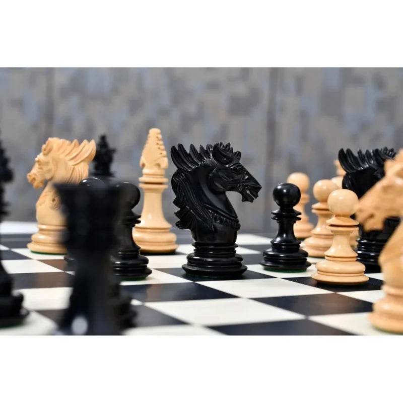 Chess Bazaar Dragon Series Chess Pieces (Ebony/Boxwood) With 60cm Black Anigre & Maple Chess Board