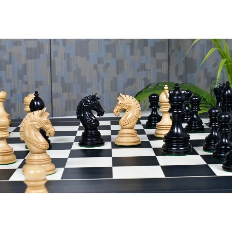 Chess Bazaar Indian Chetak II Staunton Chess Pieces (Ebony/Boxwood) With 60cm Black Anigre & Maple Chess Board