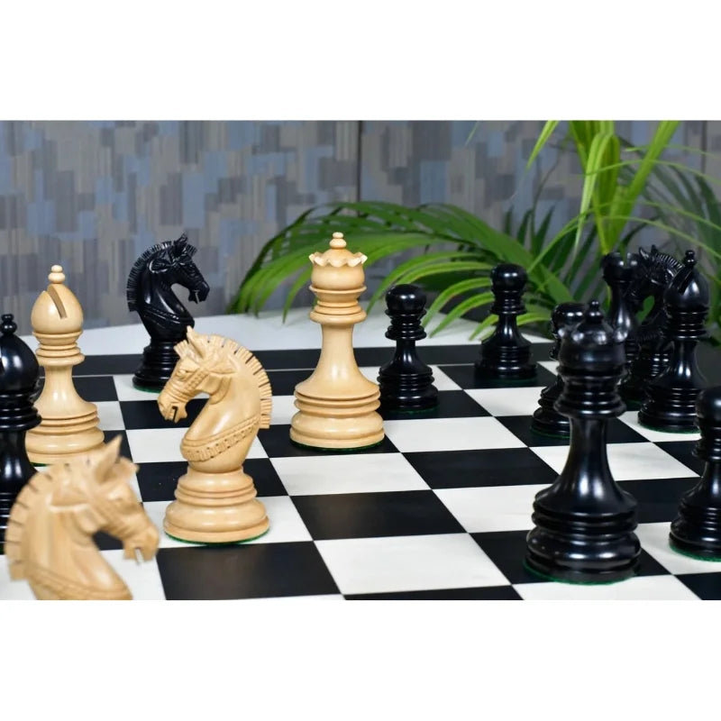 Chess Bazaar Indian Chetak II Staunton Chess Pieces (Ebony/Boxwood) With 60cm Black Anigre & Maple Chess Board