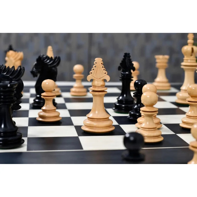 Chess Bazaar Dragon Series Chess Pieces (Ebony/Boxwood) With 60cm Black Anigre & Maple Chess Board