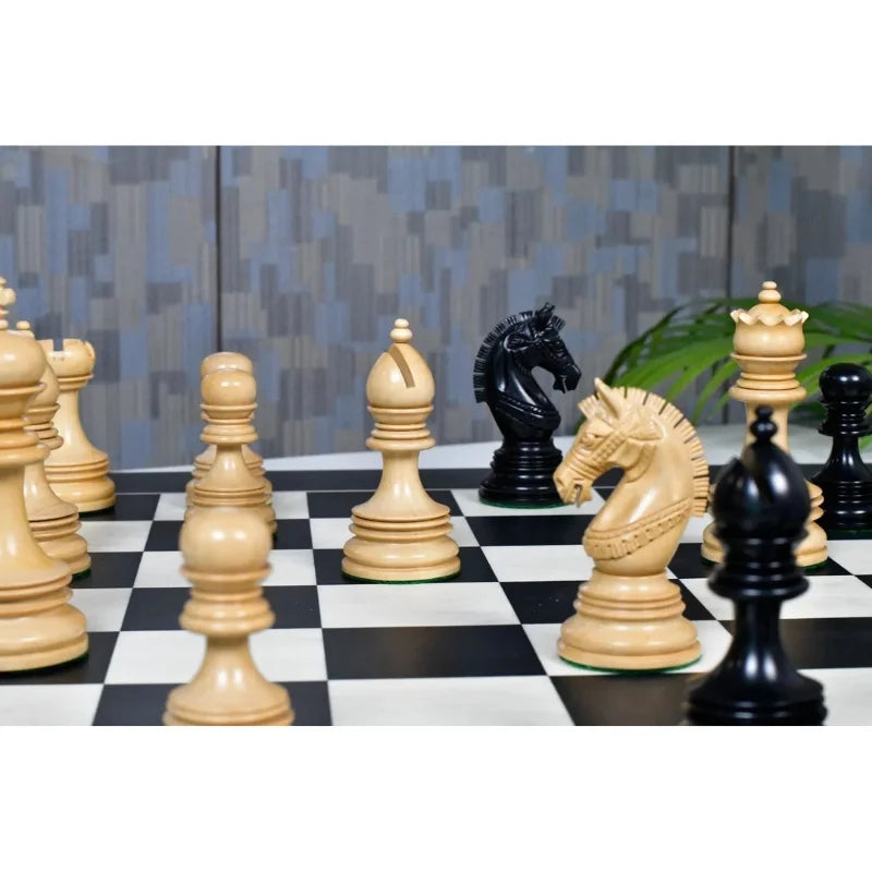 Chess Bazaar Indian Chetak II Staunton Chess Pieces (Ebony/Boxwood) With 60cm Black Anigre & Maple Chess Board