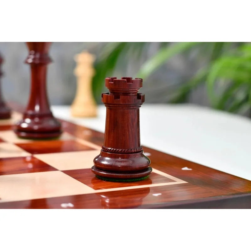 Chess Bazaar Mustang Series Chess Pieces (Bud Rosewood/Boxwood) With 58cm Bud Rosewood & Boxwood Notation Chess Board