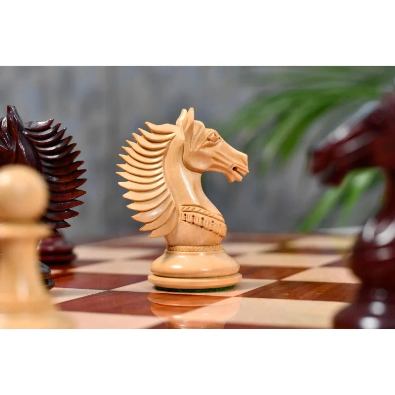 Chess Bazaar Mustang Series Chess Pieces (Bud Rosewood/Boxwood) With 58cm Bud Rosewood & Boxwood Notation Chess Board