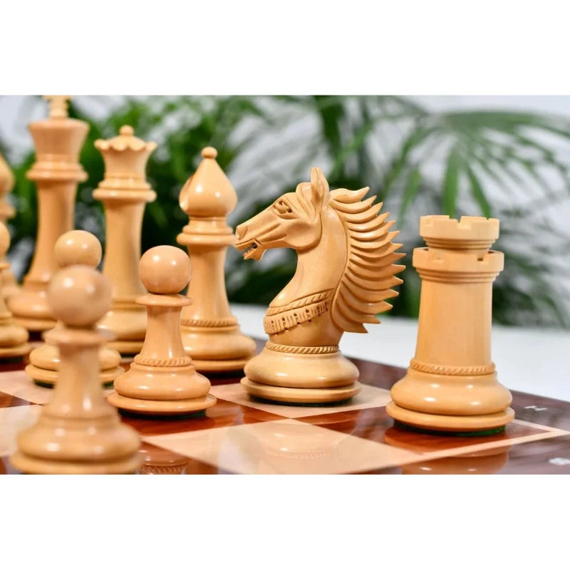 Chess Bazaar Mustang Series Chess Pieces (Bud Rosewood/Boxwood) With 58cm Bud Rosewood & Boxwood Notation Chess Board
