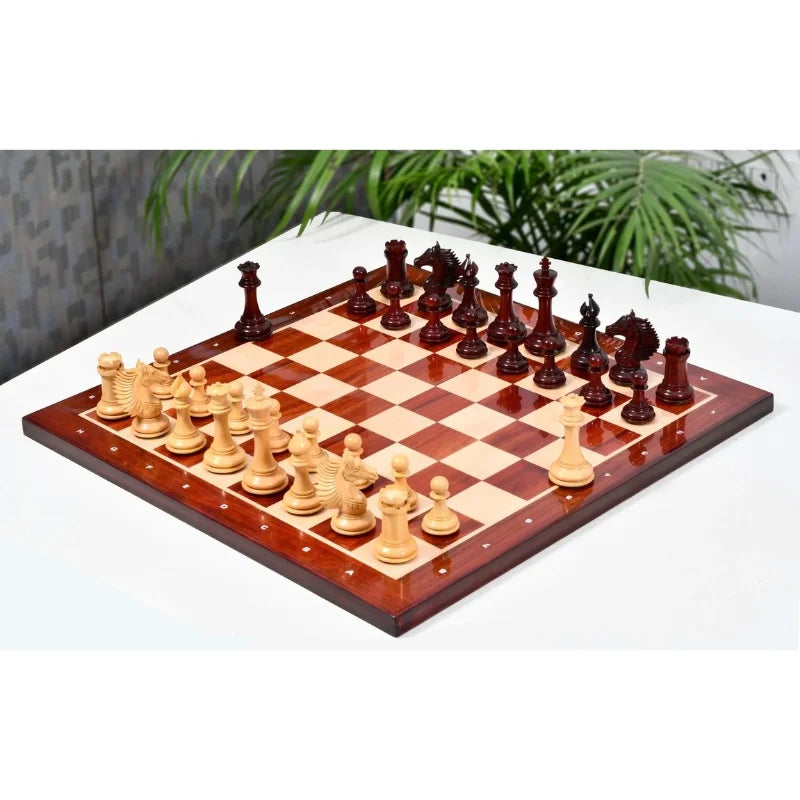 Chess Bazaar Mustang Series Chess Pieces (Bud Rosewood/Boxwood) With 58cm Bud Rosewood & Boxwood Notation Chess Board