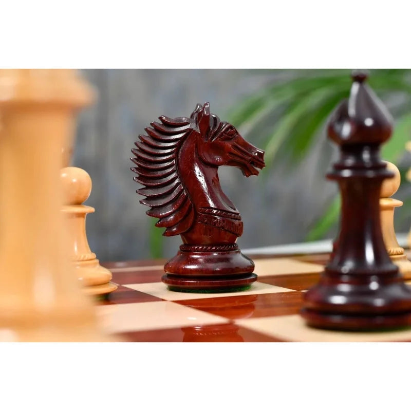 Chess Bazaar Mustang Series Chess Pieces (Bud Rosewood/Boxwood) With 58cm Bud Rosewood & Boxwood Notation Chess Board