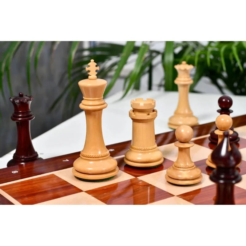 Chess Bazaar Mustang Series Chess Pieces (Bud Rosewood/Boxwood) With 58cm Bud Rosewood & Boxwood Notation Chess Board