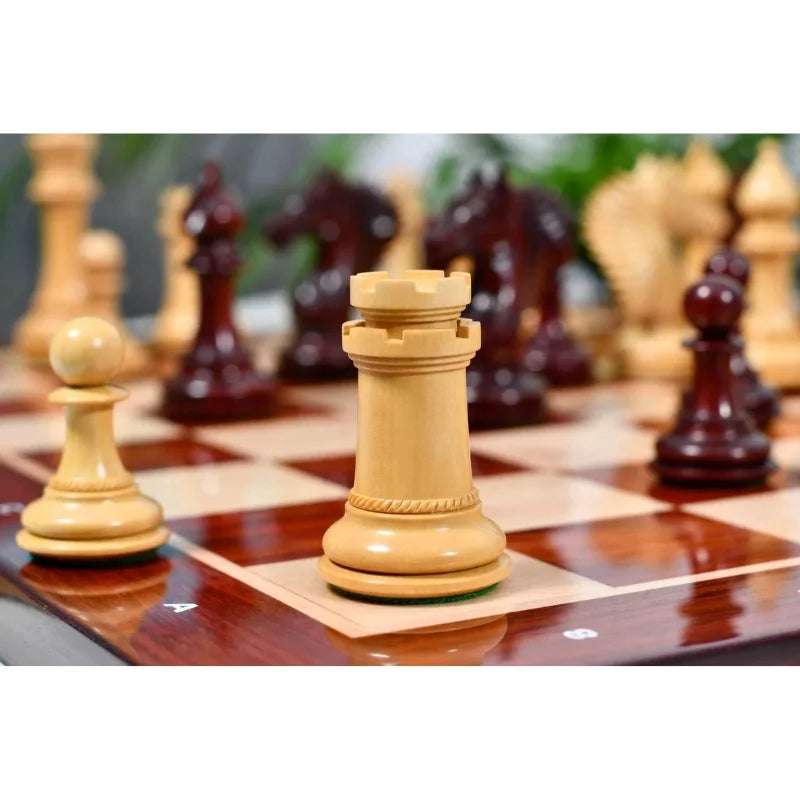 Chess Bazaar Mustang Series Chess Pieces (Bud Rosewood/Boxwood) With 58cm Bud Rosewood & Boxwood Notation Chess Board