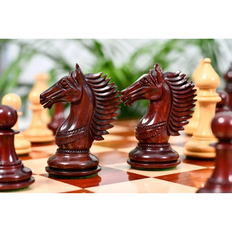 Chess Bazaar Mustang Series Chess Pieces (Bud Rosewood/Boxwood) With 58cm Bud Rosewood & Boxwood Notation Chess Board