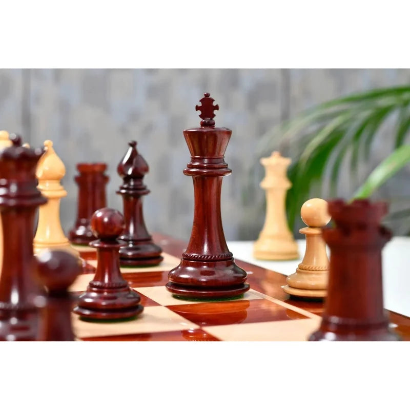 Chess Bazaar Mustang Series Chess Pieces (Bud Rosewood/Boxwood) With 58cm Bud Rosewood & Boxwood Notation Chess Board