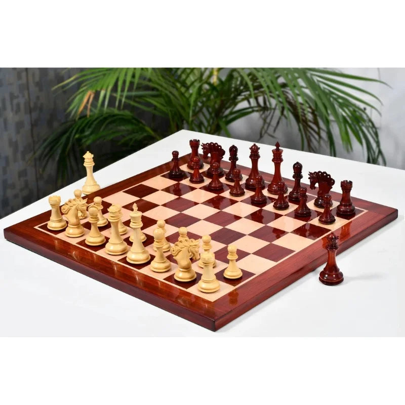 Chess Bazaar Pegasus Series Chess Set V2 (Padauk Wood/Boxwood) With 58cm Red Ash Burl & Maple Chess Board