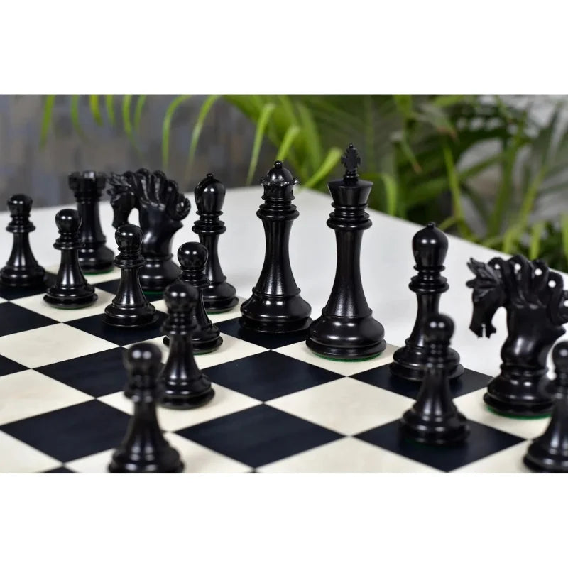 Chess Bazaar Pegasus Series Staunton Chess Pieces V2 (Ebony/Boxwood) With 48cm Black Anigre & Maple Chess Board