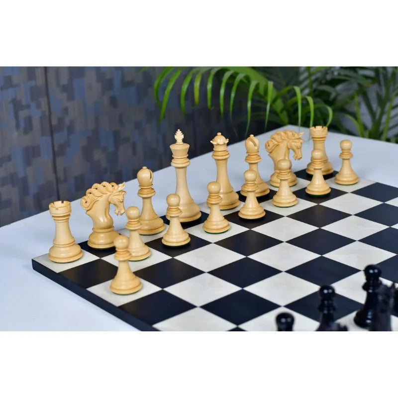 Chess Bazaar Pegasus Series Staunton Chess Pieces V2 (Ebony/Boxwood) With 48cm Black Anigre & Maple Chess Board