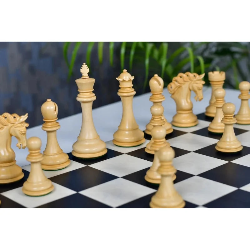 Chess Bazaar Pegasus Series Staunton Chess Pieces V2 (Ebony/Boxwood) With 48cm Black Anigre & Maple Chess Board