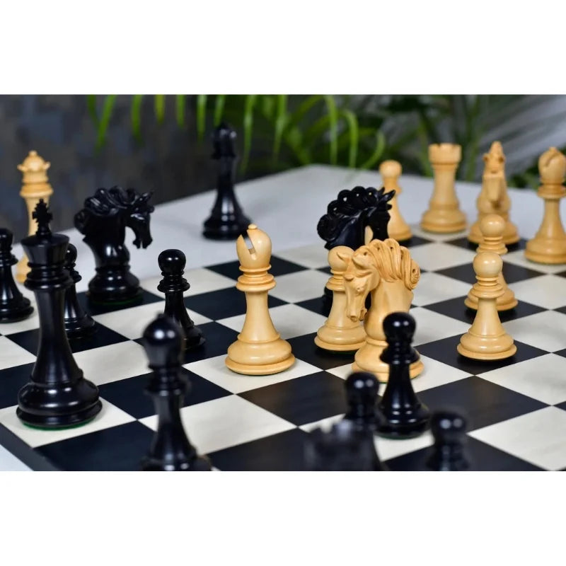 Chess Bazaar Pegasus Series Staunton Chess Pieces V2 (Ebony/Boxwood) With 48cm Black Anigre & Maple Chess Board