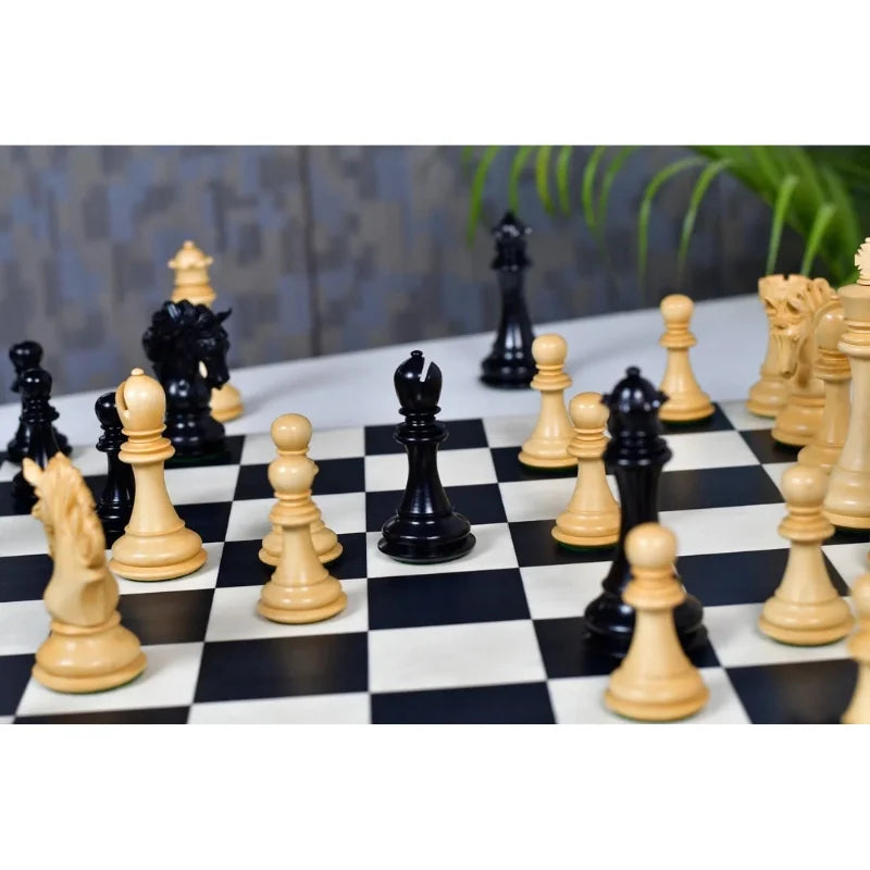Chess Bazaar Pegasus Series Staunton Chess Pieces V2 (Ebony/Boxwood) With 48cm Black Anigre & Maple Chess Board
