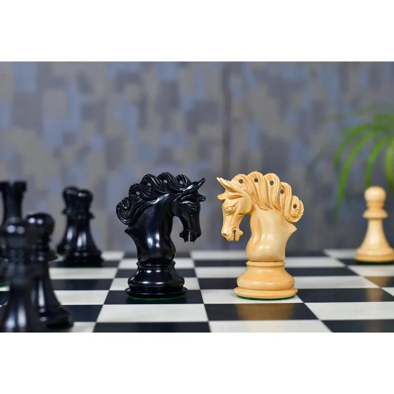 Chess Bazaar Pegasus Series Staunton Chess Pieces V2 (Ebony/Boxwood) With 48cm Black Anigre & Maple Chess Board
