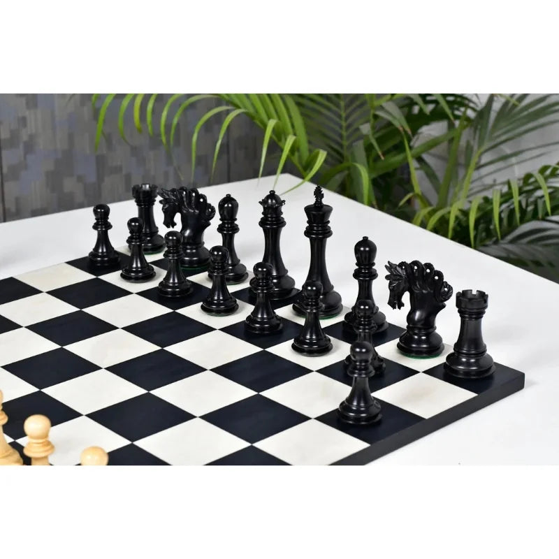 Chess Bazaar Pegasus Series Staunton Chess Pieces V2 (Ebony/Boxwood) With 48cm Black Anigre & Maple Chess Board