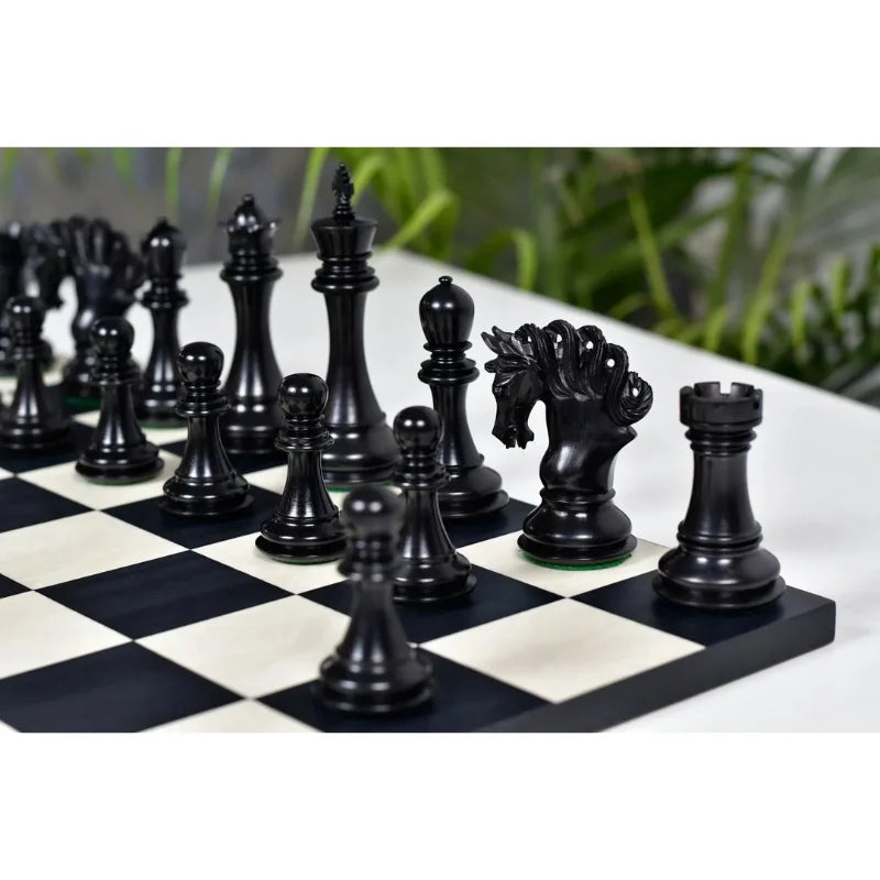 Chess Bazaar Pegasus Series Staunton Chess Pieces V2 (Ebony/Boxwood) With 48cm Black Anigre & Maple Chess Board