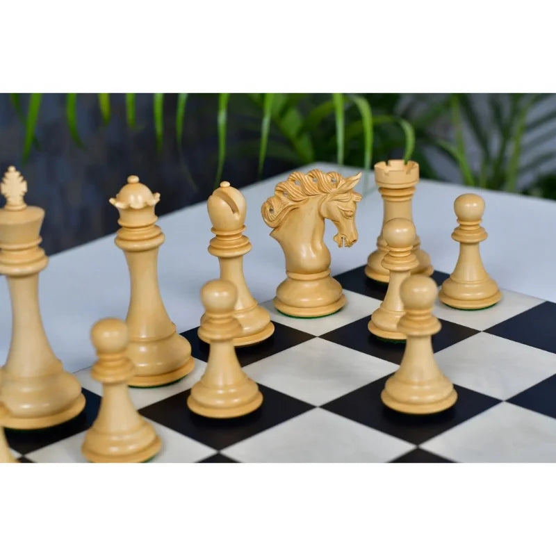 Chess Bazaar Pegasus Series Staunton Chess Pieces V2 (Ebony/Boxwood) With 48cm Black Anigre & Maple Chess Board